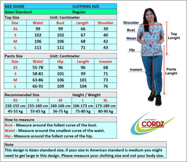 cordz printed scrubs set